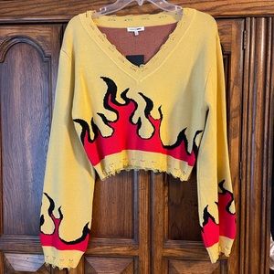 FashionNova Flame Print Crop Sweater